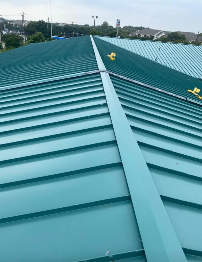 Green commercial metal roof ridge and valley for Metal Roof Repair in Teaneck